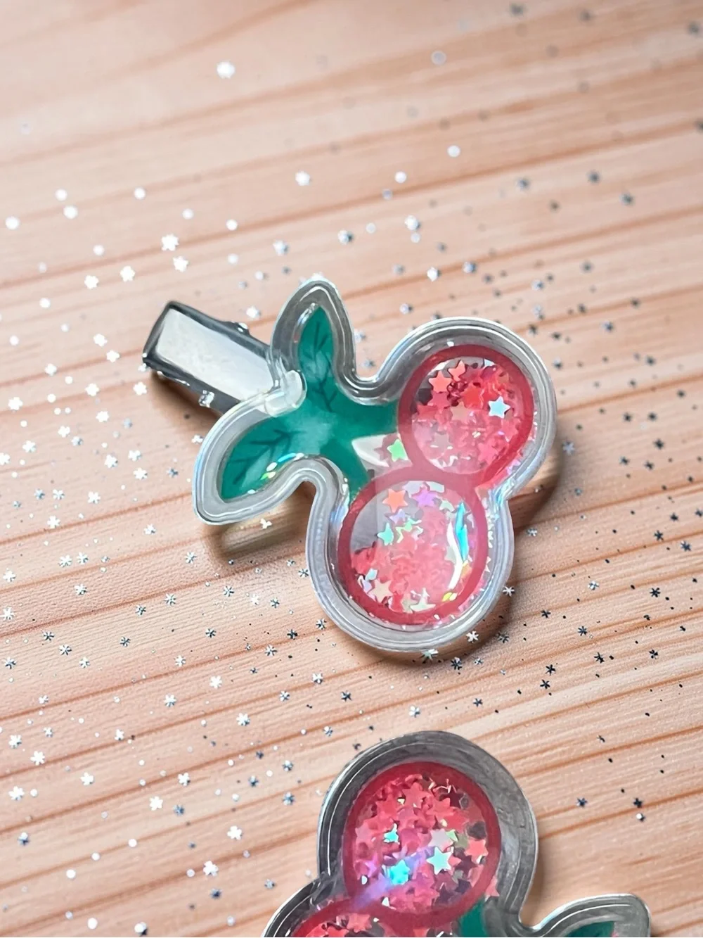 Cherry Mini Shakers  Hair Clips - Red & Green Set of 2